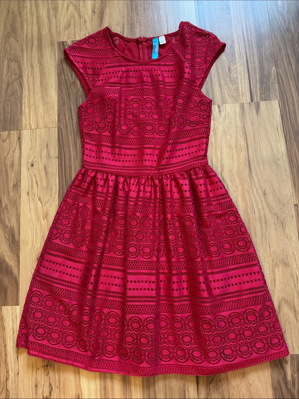 buttons Red Lace Fit & Flare Dress